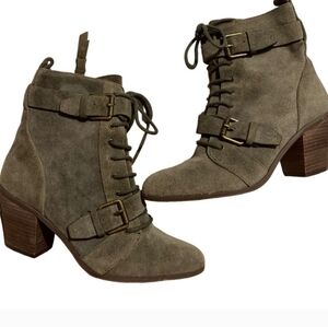 Anthropologie Splendid Green Suede Heeled Boots
